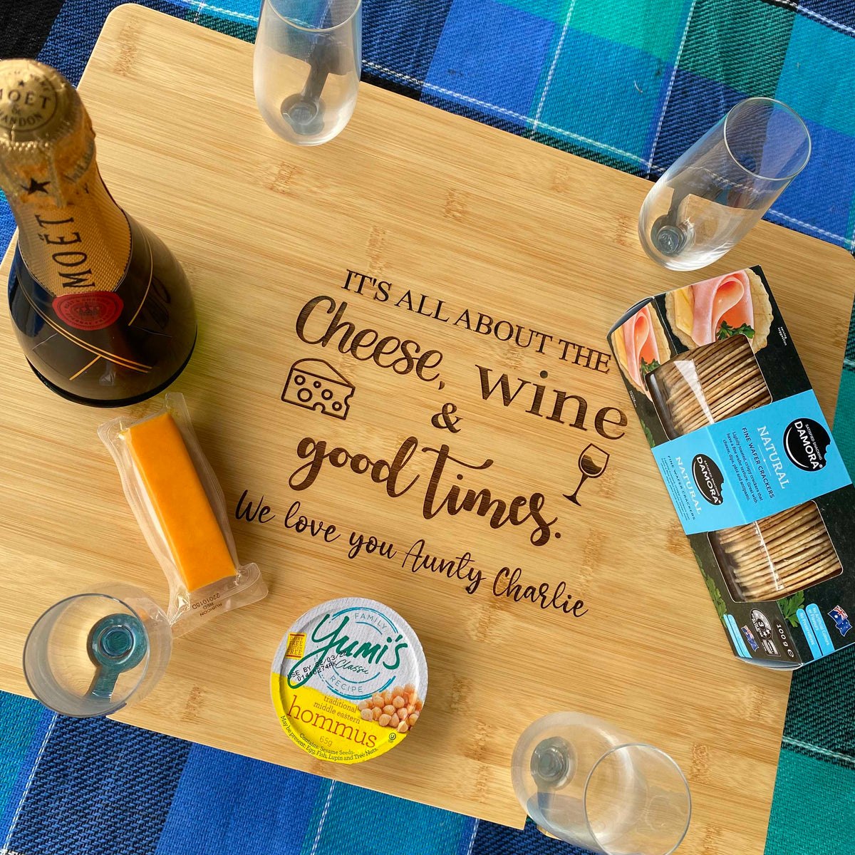 Mother's Day Engraved Bamboo Picnic Table & Wine Glasses