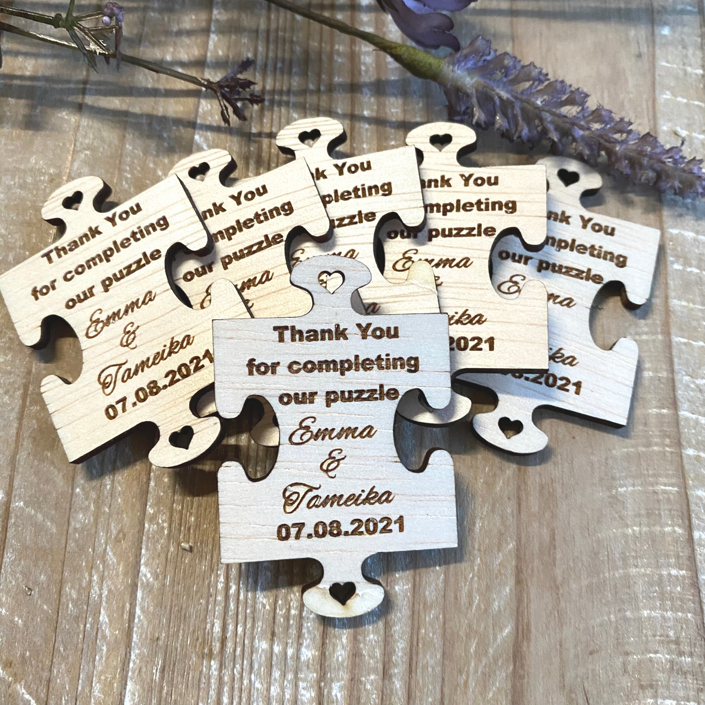 Personalised Wooden Rustic Jigsaw Shaped Thank You Gift Tags