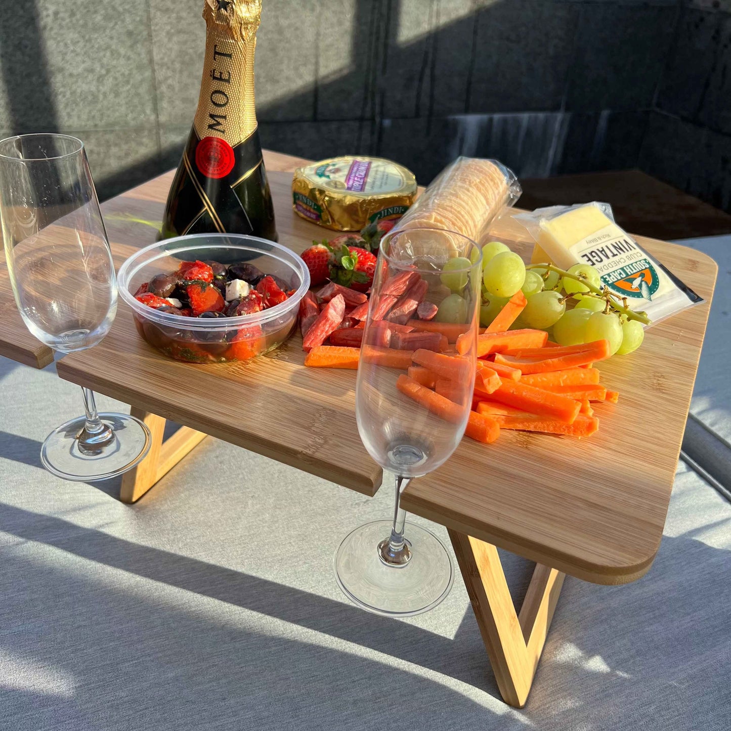 Picnic Bamboo Wine Travel Table Engraved