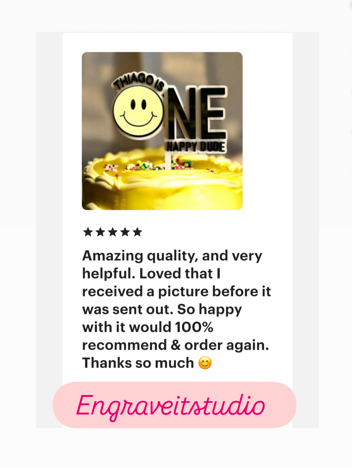 One Happy Dude Personalised Cake Topper Smile face Wood and acrylic