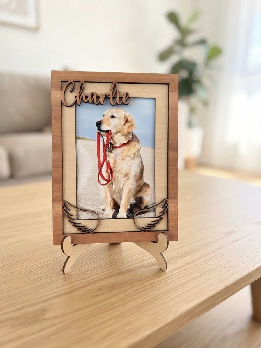 Personalised Wooden Pet Photo Frame | Custom Dog & Cat Name Picture Frame, Pet Lover Keepsake Gift