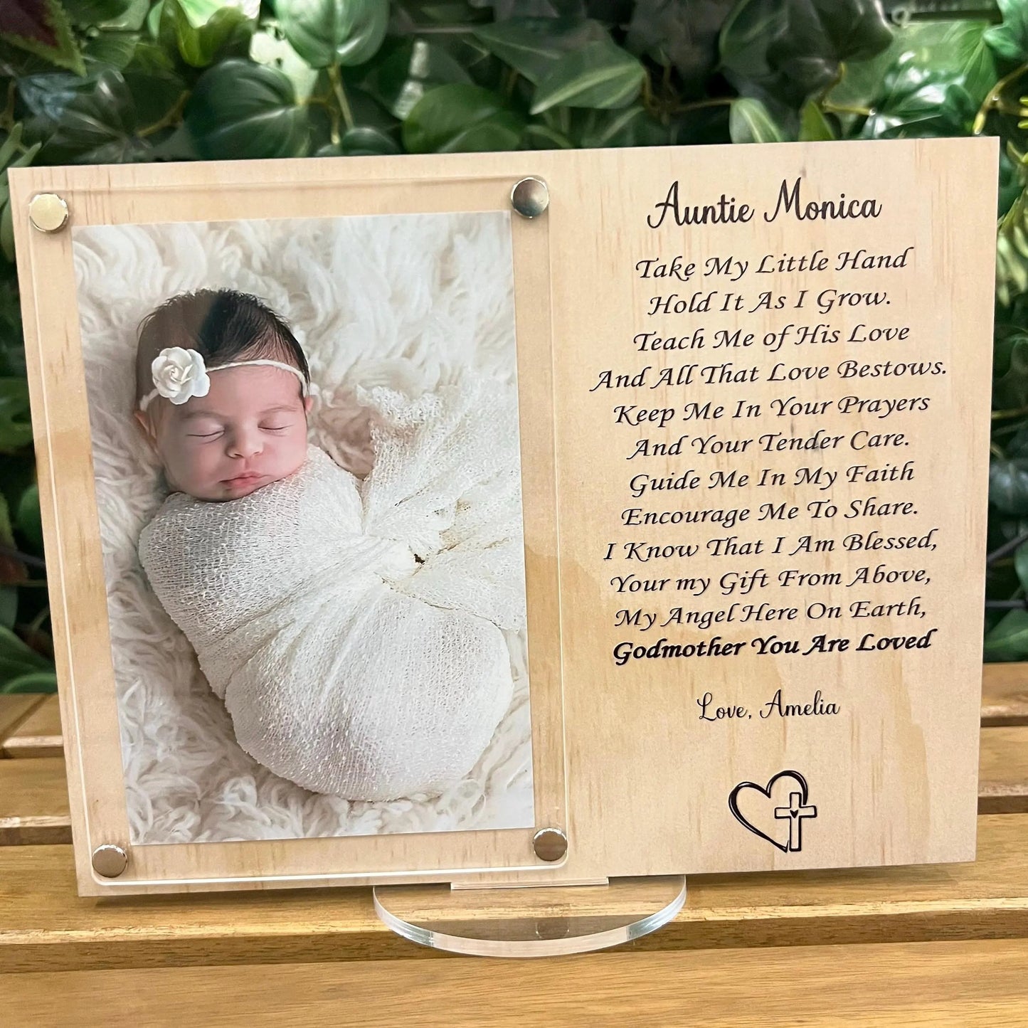 Personalized Godparent Wood Frame: UV Printed Poem, Godchild Gift