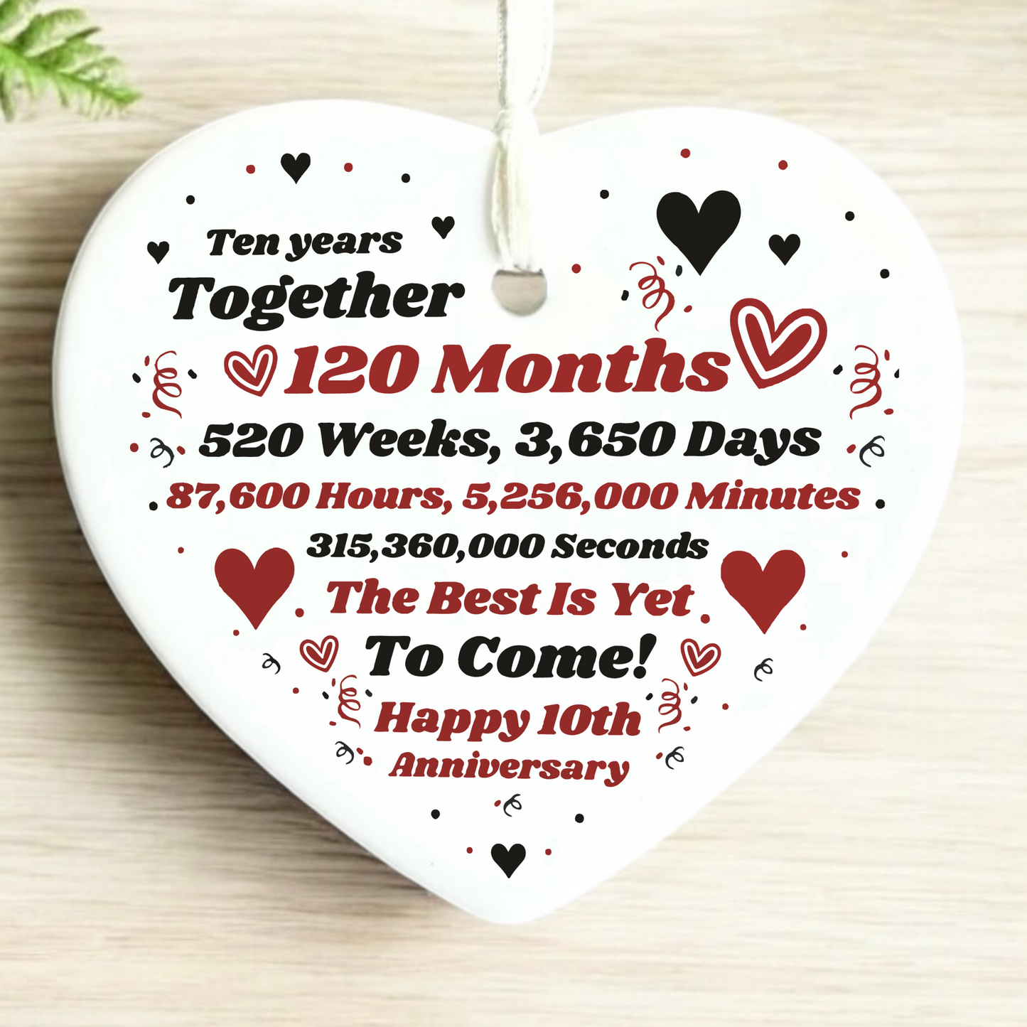 10th Anniversary, Ceramic Keepsake, Ornament Gift, Anniversary Gift, Wedding Anniversary, Milestone Celebration, Personalized Ornament, Unique Keepsake, Cherished Memory, Special Occasion Gift, Love and Commitment, Decade Together, Thoughtful Gesture, Timeless Keepsake, Heartfelt Present