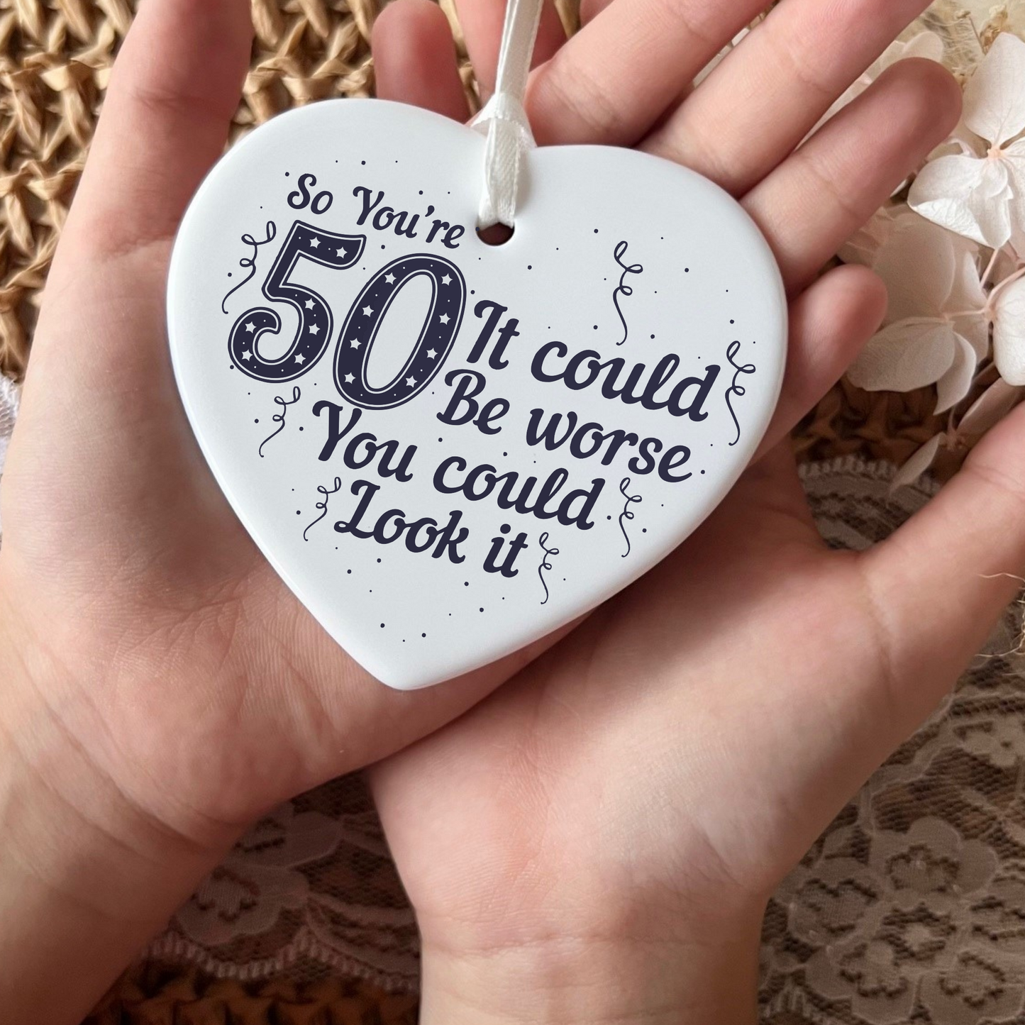 50th Birthday, Ceramic Heart Keepsake, Milestone Celebration, Unique Gift Idea, Personalised Keepsake, Special Occasion Gift, Heartfelt Present, Cherished Memory, Golden Jubilee, Thoughtful Gesture, Love and Friendship, Timeless Treasure, Birthday Gifts, Keepsake Ornament, Fifty, 50th