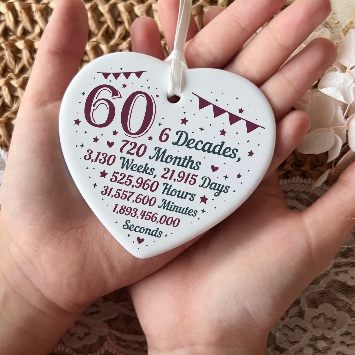 60th Birthday  
Ceramic Keepsake  
Heart-Shaped Gift  
Sixty Years  
Milestone Birthday  
Birthday Gifts  
Personalized Keepsake  
Anniversary Gift  
Celebration Gift  
Thoughtful Gesture  
Keepsake Memory  
Unique Gift Idea  
Cherished Keepsake