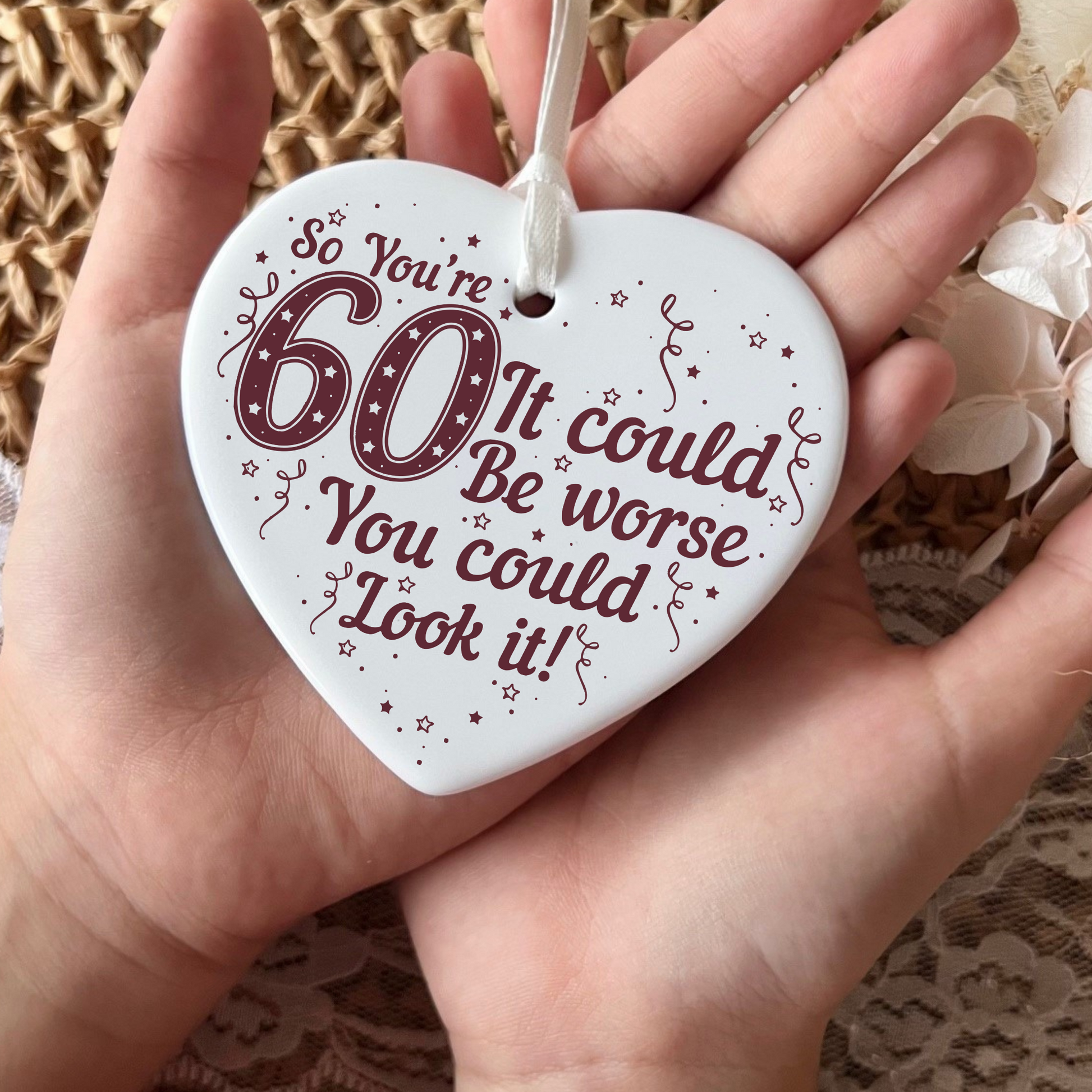 60th Birthday  
Ceramic Keepsake  
Heart-Shaped Gift  
Sixty Years  
Milestone Birthday  
Birthday Gifts  
Personalized Keepsake  
Anniversary Gift  
Celebration Gift  
Thoughtful Gesture  
Keepsake Memory  
Unique Gift Idea  
Cherished Keepsake