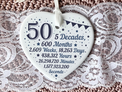 50th Birthday  
Ceramic Heart Keepsake  
Milestone Celebration  
Unique Gift Idea  
Personalized Keepsake  
Special Occasion Gift  
Heartfelt Present  
Cherished Memory  
Golden Jubilee  
Birthday Gifts  
Keepsake Ornament
50th
fifty