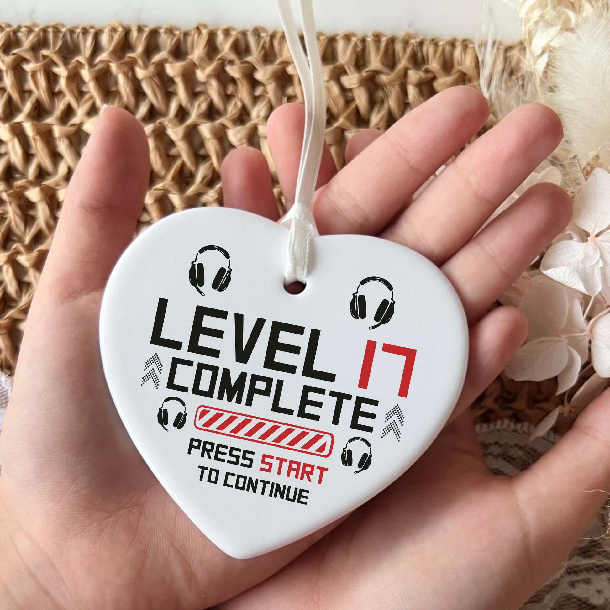 17th Birthday  
Ceramic Heart  
Unique Keepsake  
Special Gift  
Gamer Gift  
Milestone Celebration  
Personalized Keepsake  
Fun Birthday Gift  
Gaming Enthusiast  
Heart-Shaped Ornament