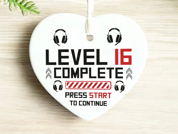 16th Birthday  
sixteen
Ceramic Heart  
Unique Keepsake  
Special Gift  
Gamer Gift  
Milestone Celebration  
Personalized Keepsake  
Fun Birthday Gift  
Gaming Enthusiast  
Heart-Shaped Ornament