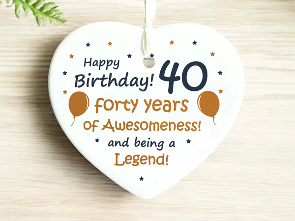 40th Birthday
Ceramic Keepsake
Funny Heart Gift
Forty
Birthday Gifts
Milestone Celebration
Unique Gift Ideas
Humorous Keepsake
Special Occasion
Heart-Shaped Ornament