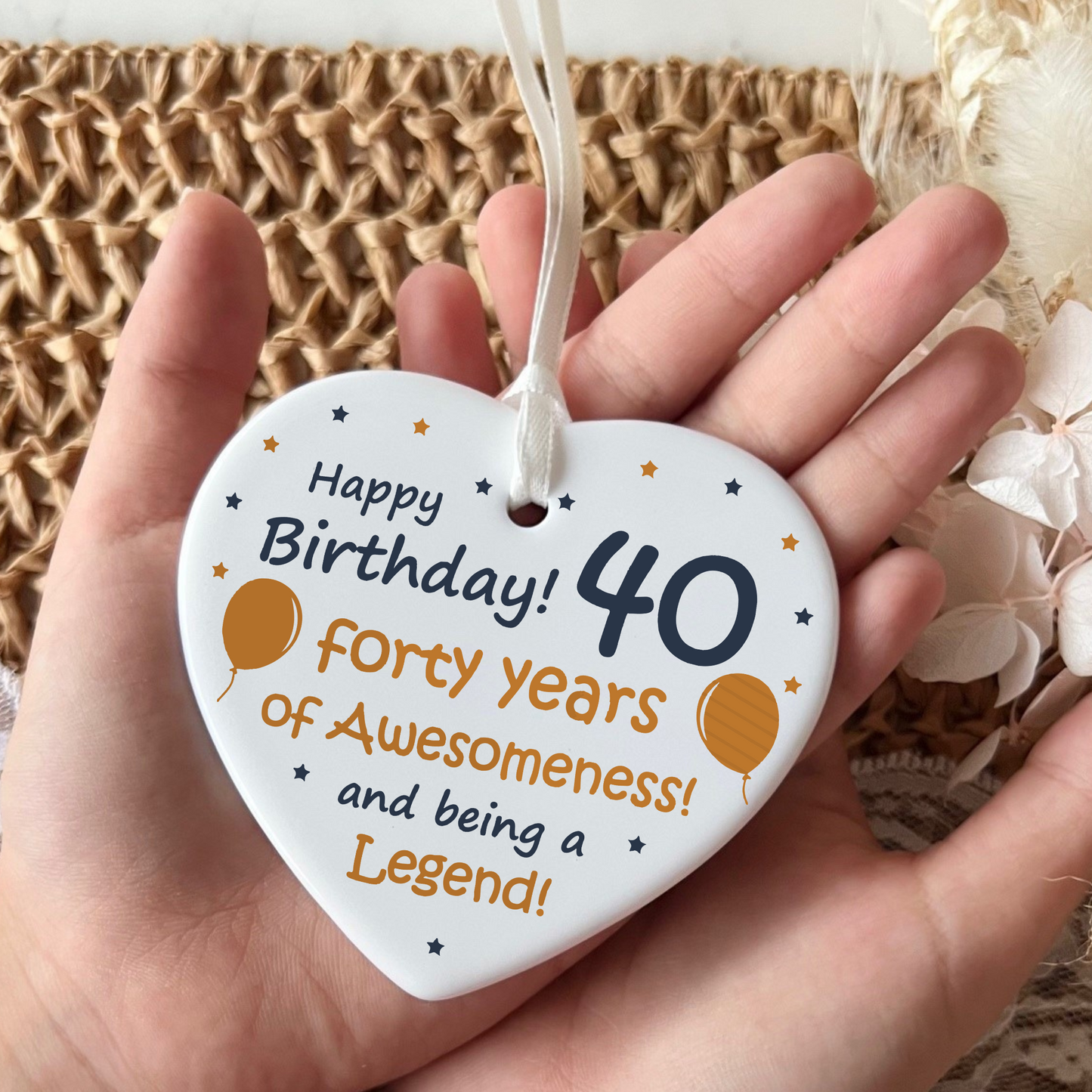 40th Birthday
Ceramic Keepsake
Funny Heart Gift
Forty
Birthday Gifts
Milestone Celebration
Unique Gift Ideas
Humorous Keepsake
Special Occasion
Heart-Shaped Ornament