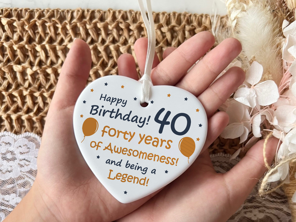 40th Birthday
Ceramic Keepsake
Funny Heart Gift
Forty
Birthday Gifts
Milestone Celebration
Unique Gift Ideas
Humorous Keepsake
Special Occasion
Heart-Shaped Ornament