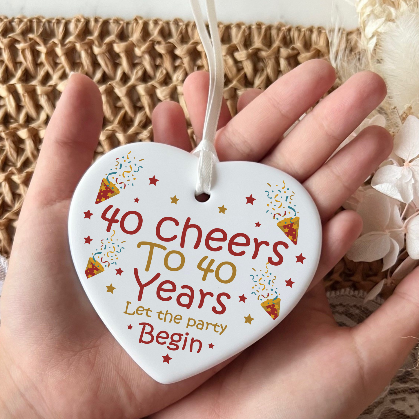 40th Birthday
Ceramic Keepsake
Funny Heart Gift
Forty
Birthday Gifts
Milestone Celebration
Unique Gift Ideas
Humorous Keepsake
Special Occasion
Heart-Shaped Ornament