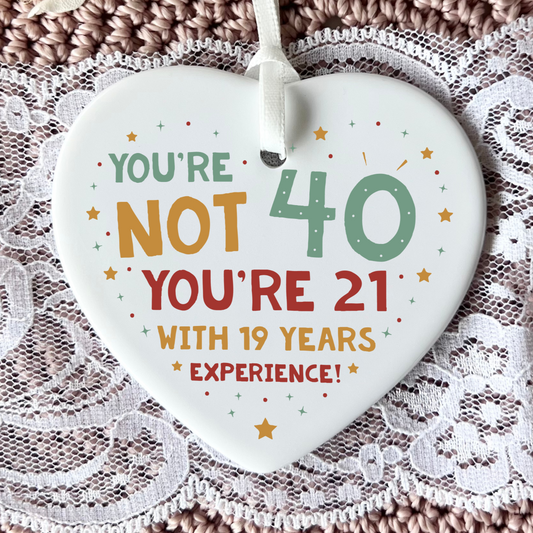 40th Birthday
Ceramic Keepsake
Funny Heart Gift
Forty
Birthday Gifts
Milestone Celebration
Unique Gift Ideas
Humorous Keepsake
Special Occasion
Heart-Shaped Ornament