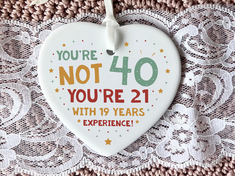 40th Birthday
Ceramic Keepsake
Funny Heart Gift
Forty
Birthday Gifts
Milestone Celebration
Unique Gift Ideas
Humorous Keepsake
Special Occasion
Heart-Shaped Ornament