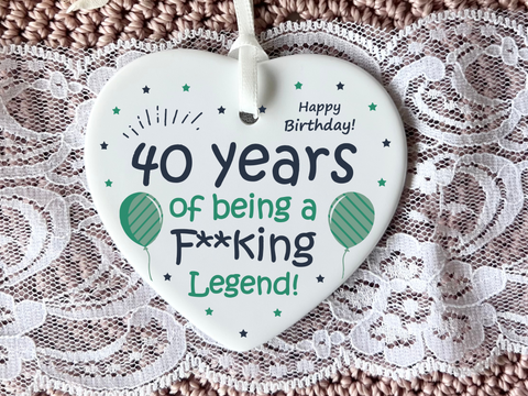 40th Birthday
Ceramic Keepsake
Funny Heart Gift
Forty
Birthday Gifts
Milestone Celebration
Unique Gift Ideas
Humorous Keepsake
Special Occasion
Heart-Shaped Ornament