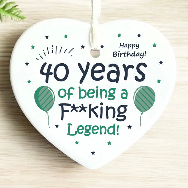 40th Birthday
Ceramic Keepsake
Funny Heart Gift
Forty
Birthday Gifts
Milestone Celebration
Unique Gift Ideas
Humorous Keepsake
Special Occasion
Heart-Shaped Ornament