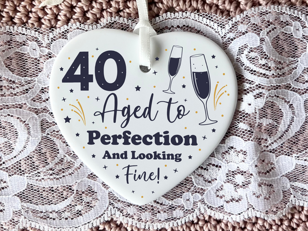 40th Birthday
Ceramic Keepsake
Funny Heart Gift
Forty
Birthday Gifts
Milestone Celebration
Unique Gift Ideas
Humorous Keepsake
Special Occasion
Heart-Shaped Ornament