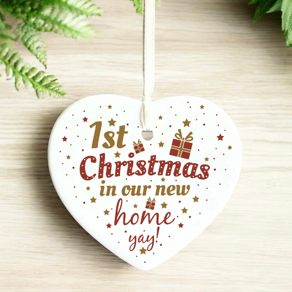 heart shape ornament, new house ornament, christmas gift 2024, ceramic keepsake, first christmas, first home 2024, holiday keepsake, christmas in home, christmas ornament, christmas tree decor, housewarming, new home ornament, personalised gift