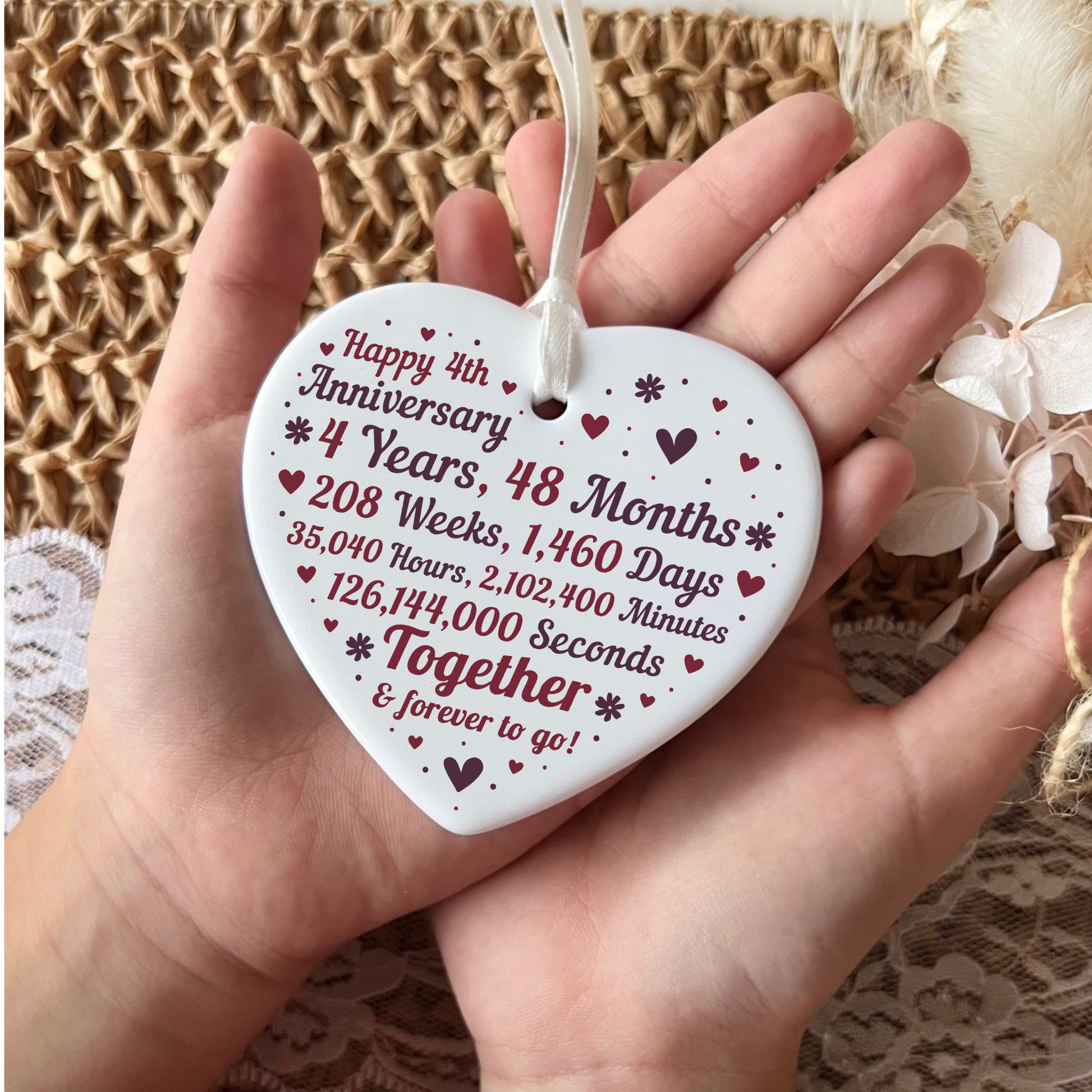 4th Anniversary Ceramic Keepsake Ornament | Years, Months, Days