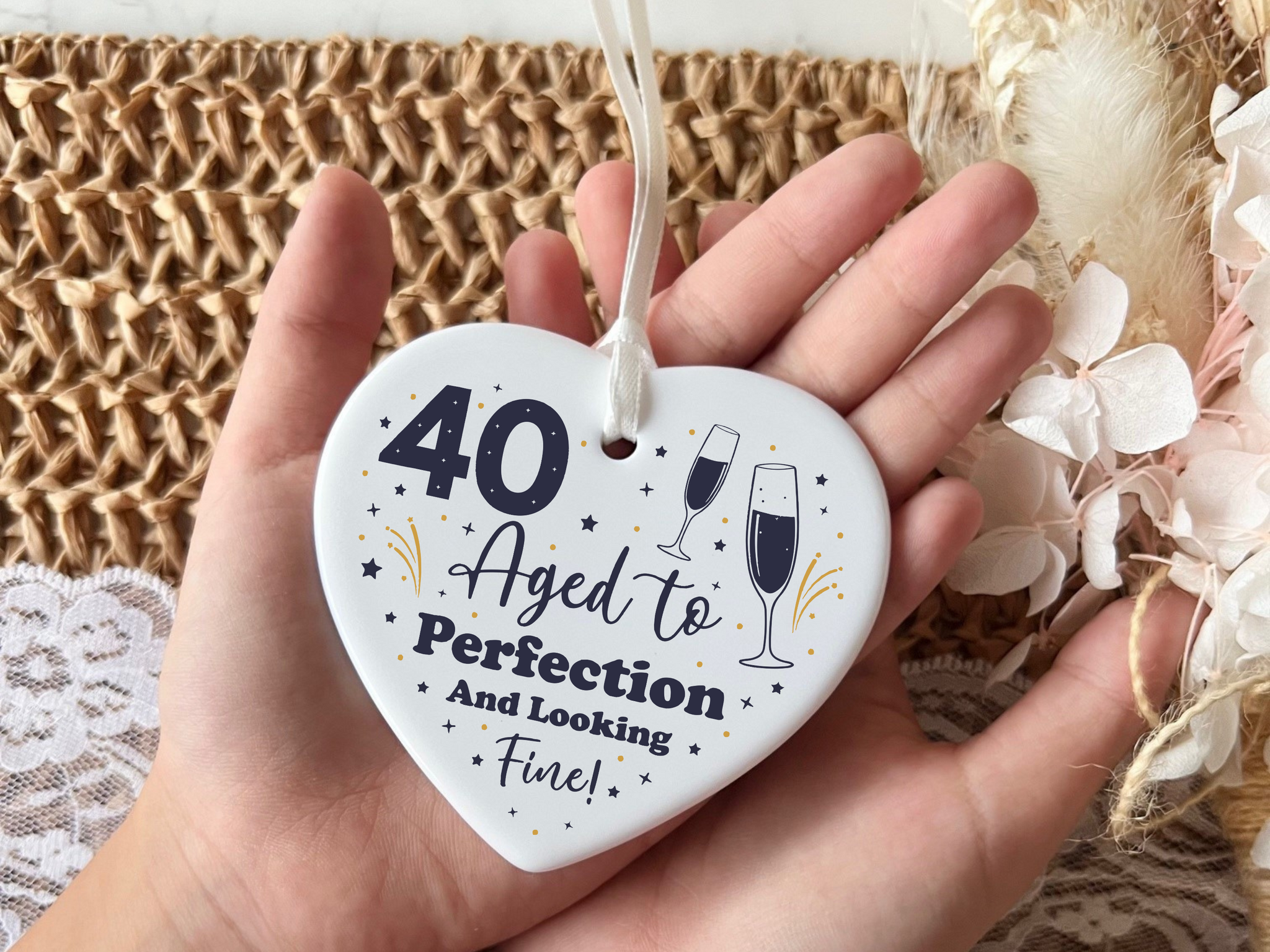 40th Birthday
Ceramic Keepsake
Funny Heart Gift
Forty
Birthday Gifts
Milestone Celebration
Unique Gift Ideas
Humorous Keepsake
Special Occasion
Heart-Shaped Ornament