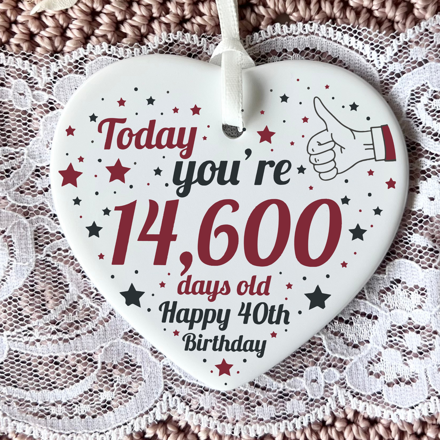 40th Birthday
Ceramic Keepsake
Funny Heart Gift
Forty
Birthday Gifts
Milestone Celebration
Unique Gift Ideas
Humorous Keepsake
Special Occasion
Heart-Shaped Ornament