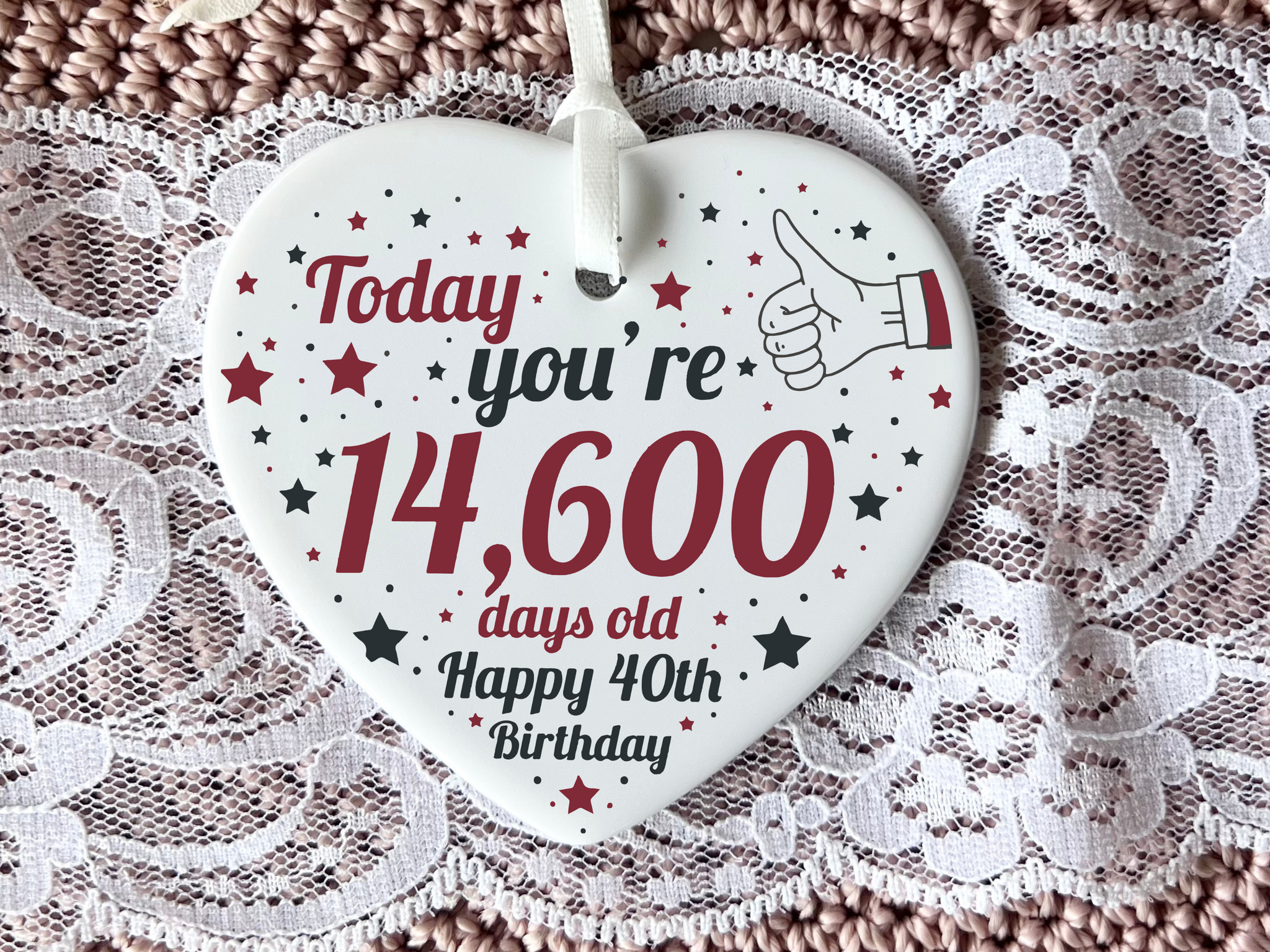 40th Birthday
Ceramic Keepsake
Funny Heart Gift
Forty
Birthday Gifts
Milestone Celebration
Unique Gift Ideas
Humorous Keepsake
Special Occasion
Heart-Shaped Ornament