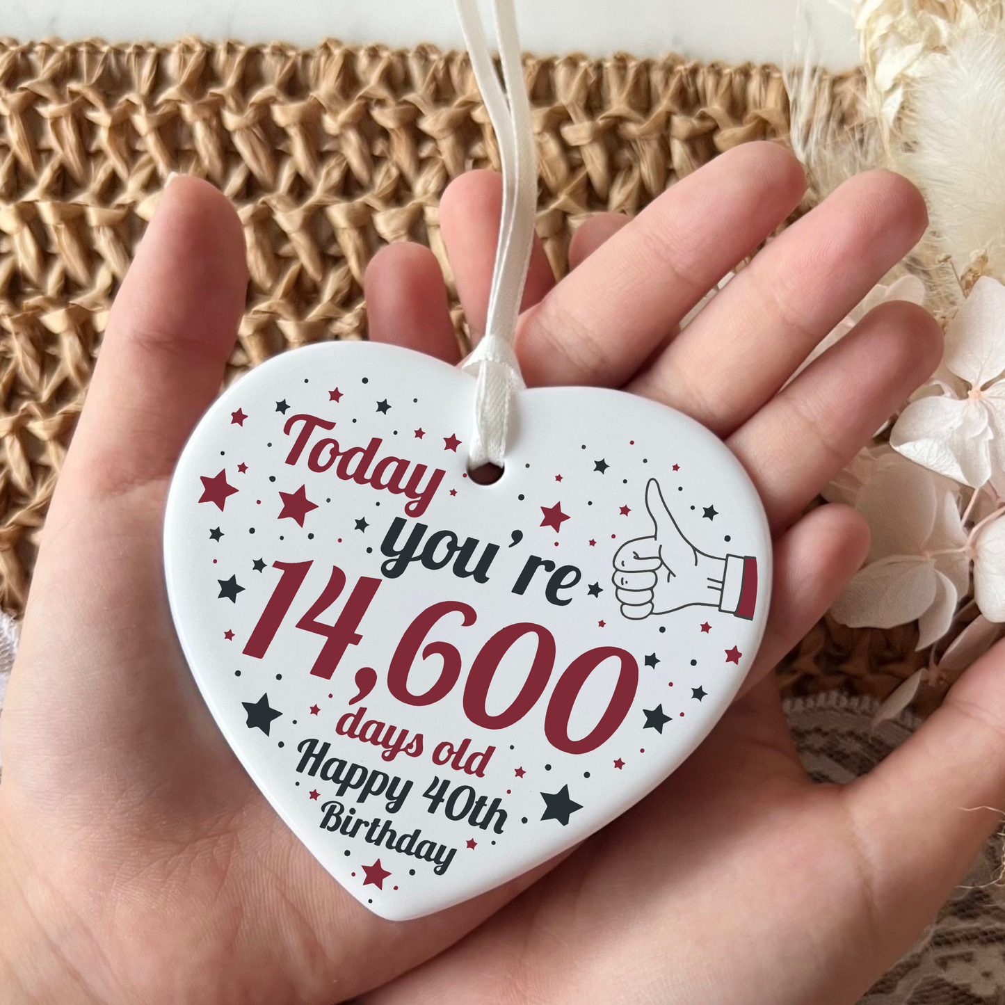 40th Birthday
Ceramic Keepsake
Funny Heart Gift
Forty
Birthday Gifts
Milestone Celebration
Unique Gift Ideas
Humorous Keepsake
Special Occasion
Heart-Shaped Ornament