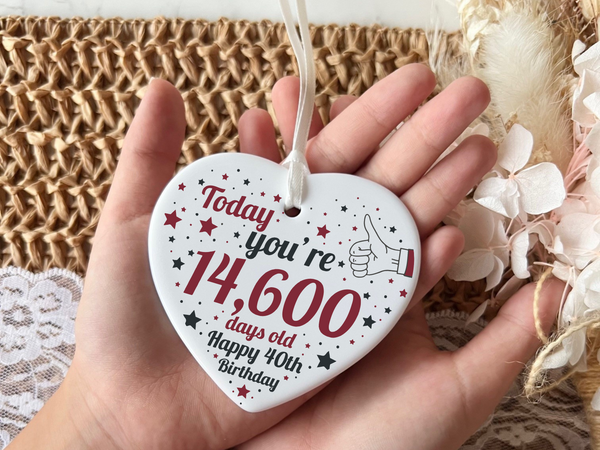 40th Birthday
Ceramic Keepsake
Funny Heart Gift
Forty
Birthday Gifts
Milestone Celebration
Unique Gift Ideas
Humorous Keepsake
Special Occasion
Heart-Shaped Ornament