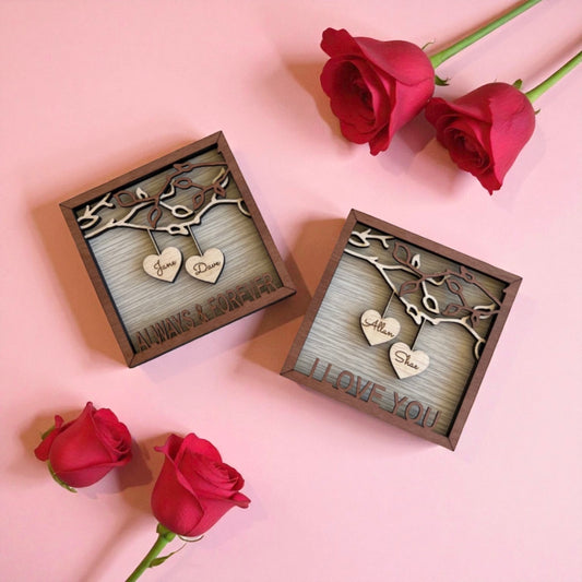 Couples Personalised engraved heart frames with mini easel