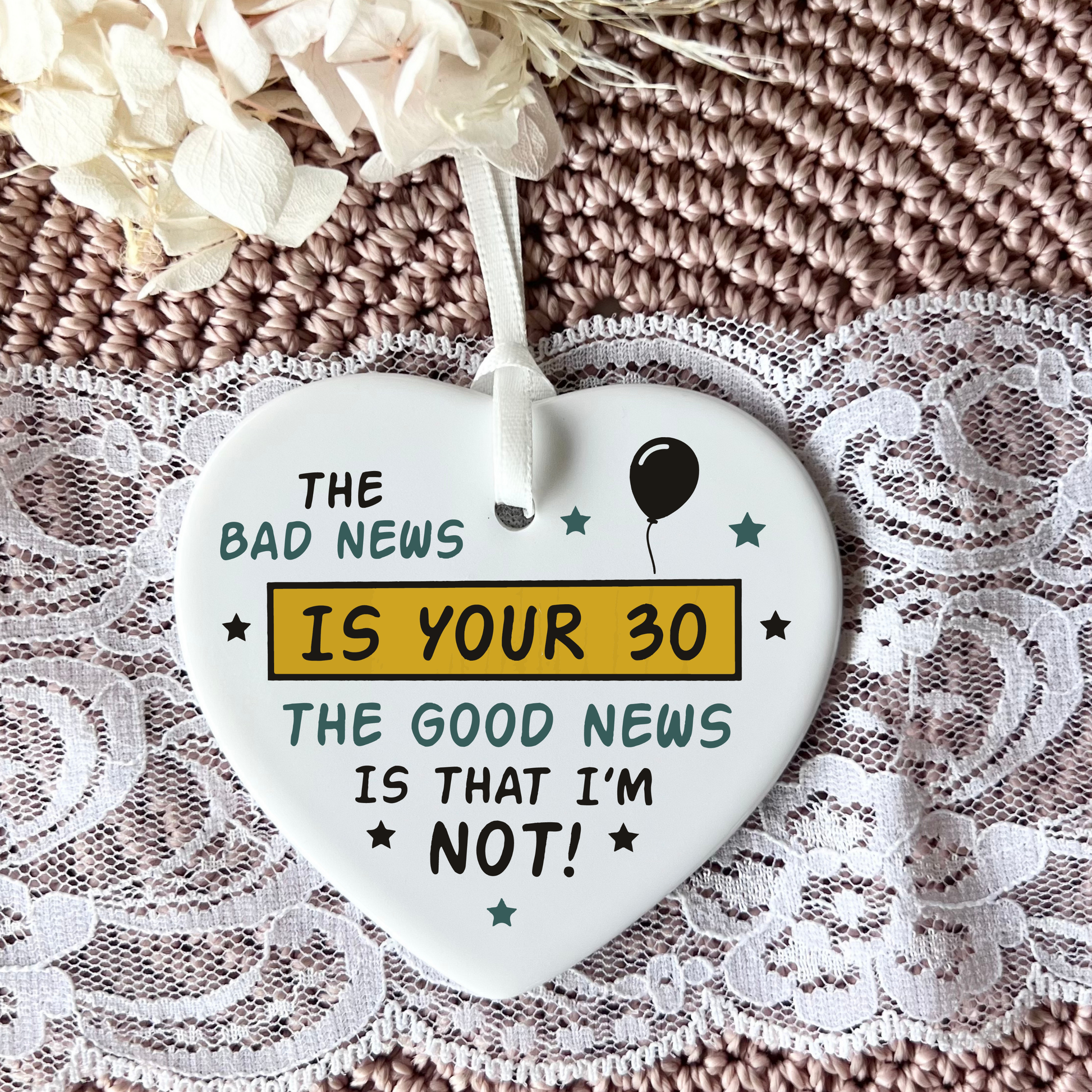 30th Birthday Gift
Funny Keepsake
Ceramic Heart
Milestone Birthday
Thirty Celebration
Unique Gift Idea
Birthday Humour
Memorable Keepsake
Heartfelt Present
Special Occasion Gift