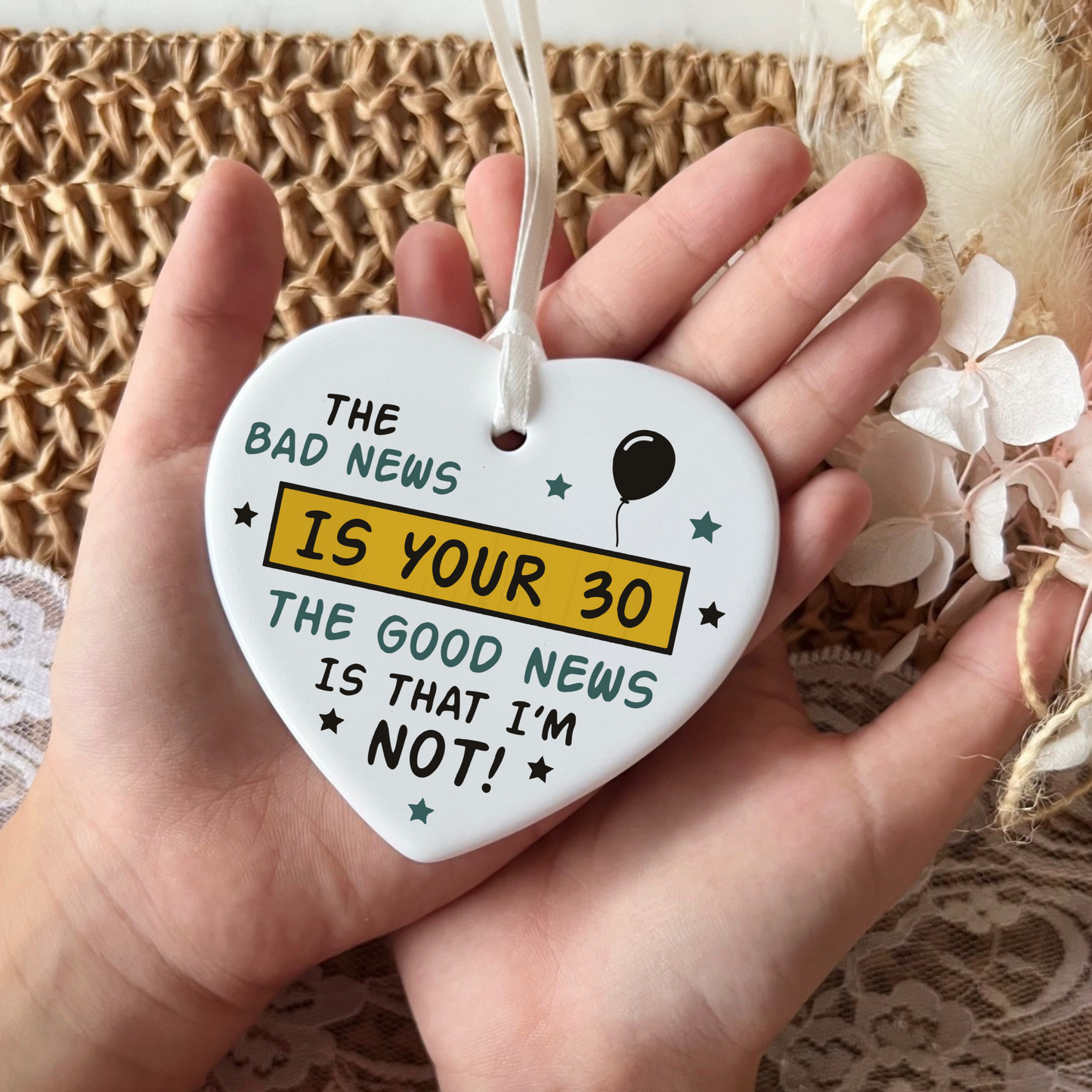 30th Birthday Gift
Funny Keepsake
Ceramic Heart
Milestone Birthday
Thirty Celebration
Unique Gift Idea
Birthday Humour
Memorable Keepsake
Heartfelt Present
Special Occasion Gift