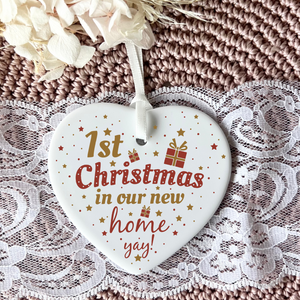 heart shape ornament, new house ornament, christmas gift 2024, ceramic keepsake, first christmas, first home 2024, holiday keepsake, christmas in home, christmas ornament, christmas tree decor, housewarming, new home ornament, personalised gift