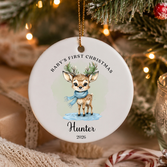 Personalised "Baby's First Christmas" Floral Deer Ceramic Ornament | Custom Baby Keepsake Gift (Copy)