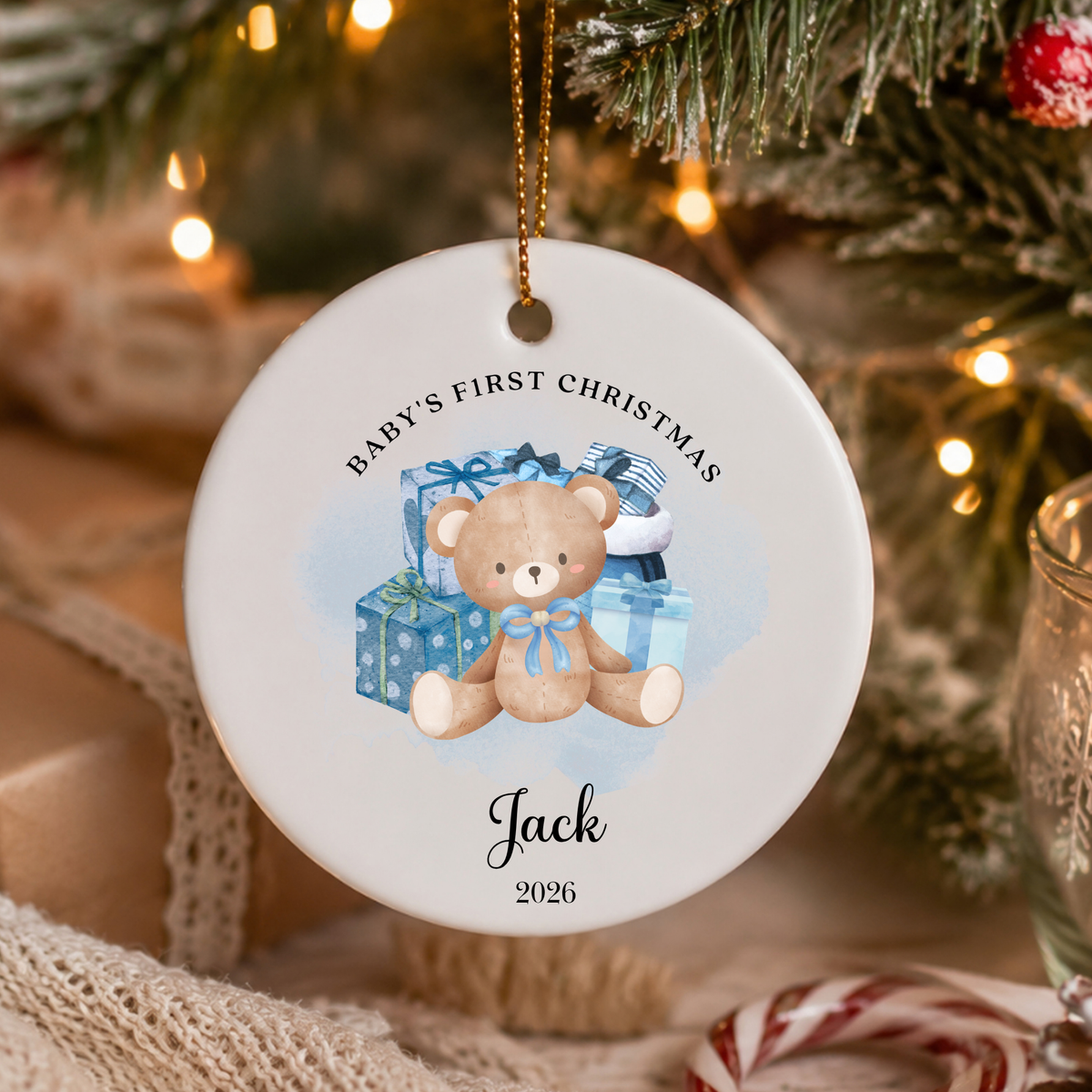 Personalised "Baby's First Christmas" Teddy Bear Ceramic Ornament | Custom Baby Keepsake Gift