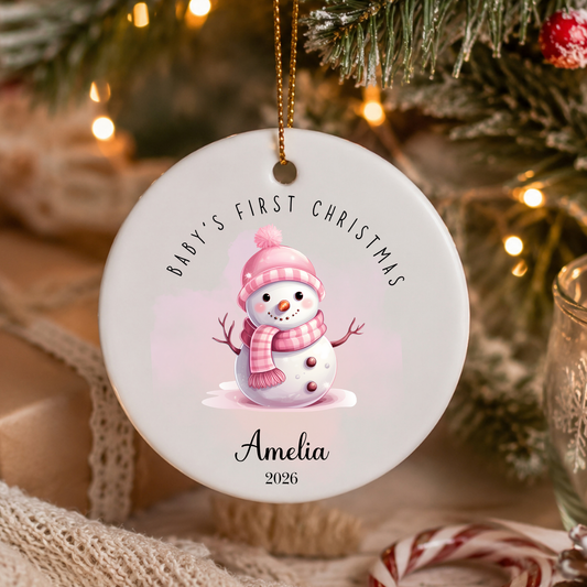 Personalised Pink "Baby's First Christmas" Snowman Ceramic Ornament | Custom Baby Keepsake (Copy)