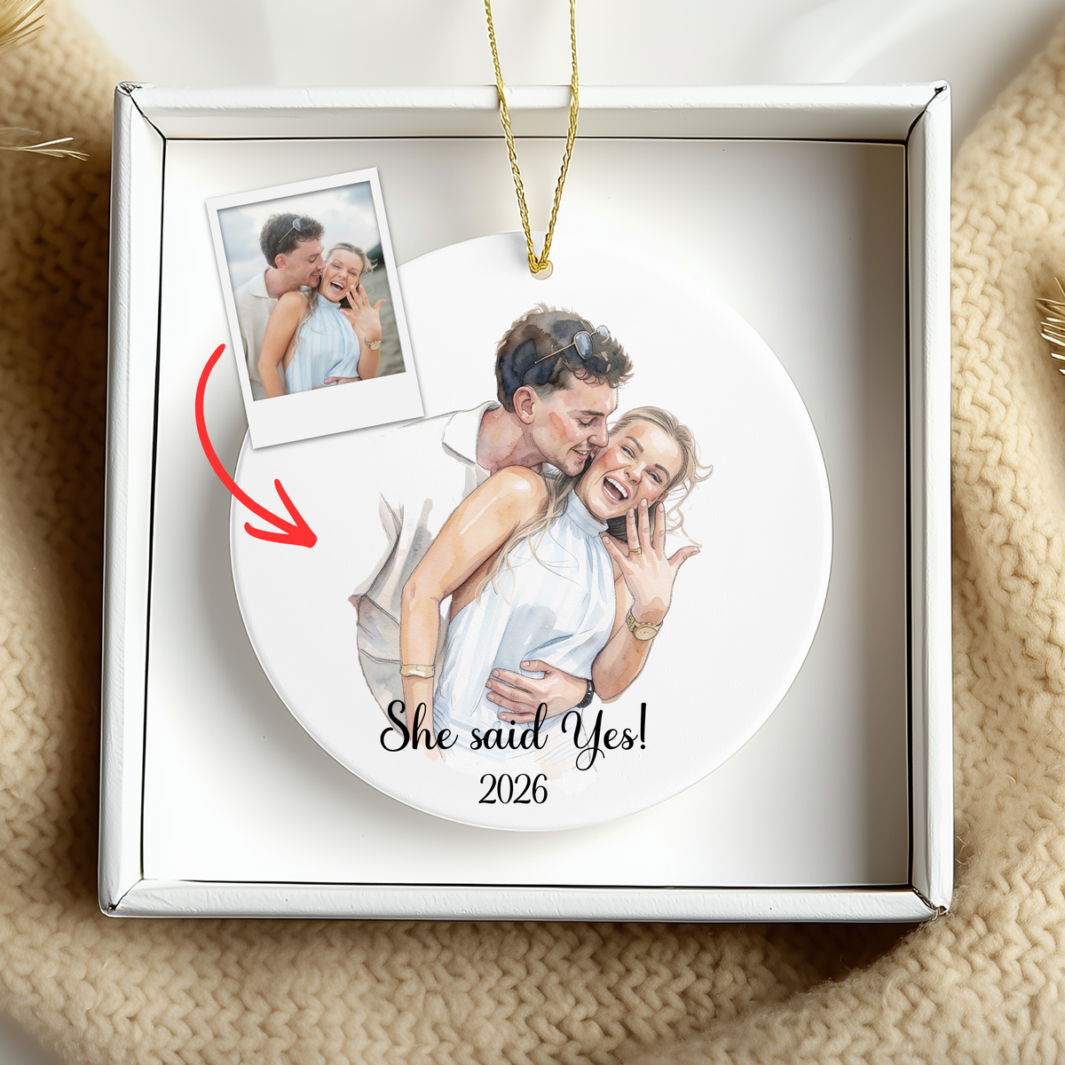 Custom Watercolour Couple & Engagement Ornament | Personalised Keepsake