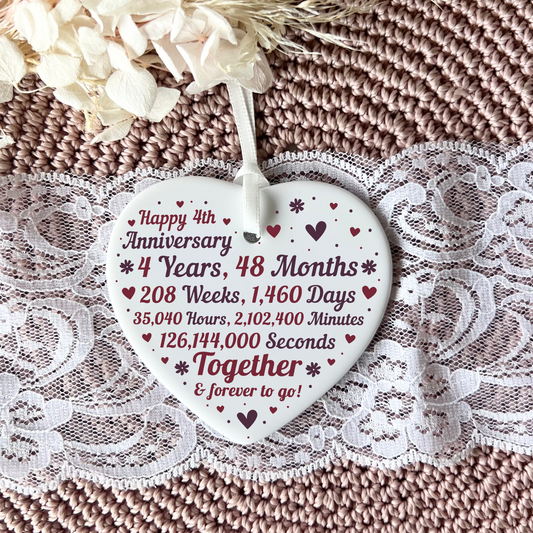 4th Anniversary Ceramic Keepsake Ornament | Years, Months, Days