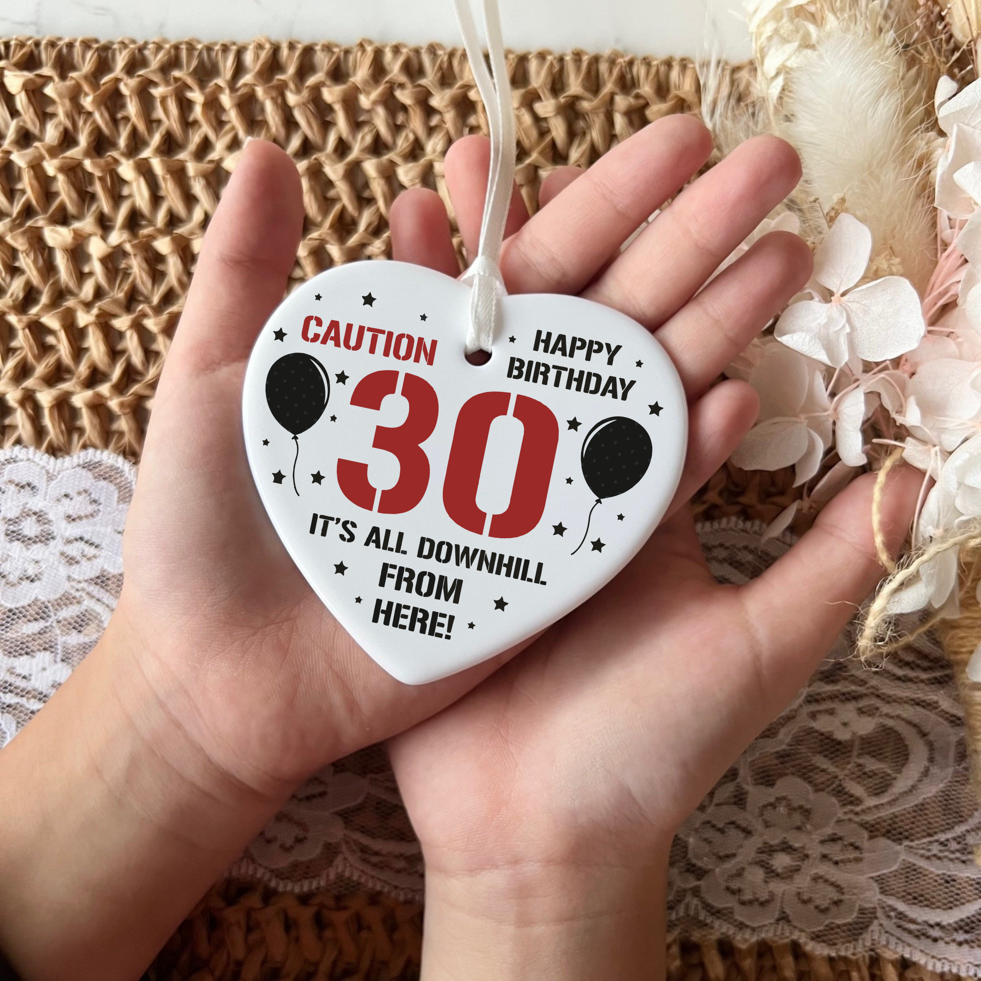 30th Birthday Gift
Funny Keepsake
Ceramic Heart
Milestone Birthday
Thirty Celebration
Unique Gift Idea
Birthday Humour
Memorable Keepsake
Heartfelt Present
Special Occasion Gift