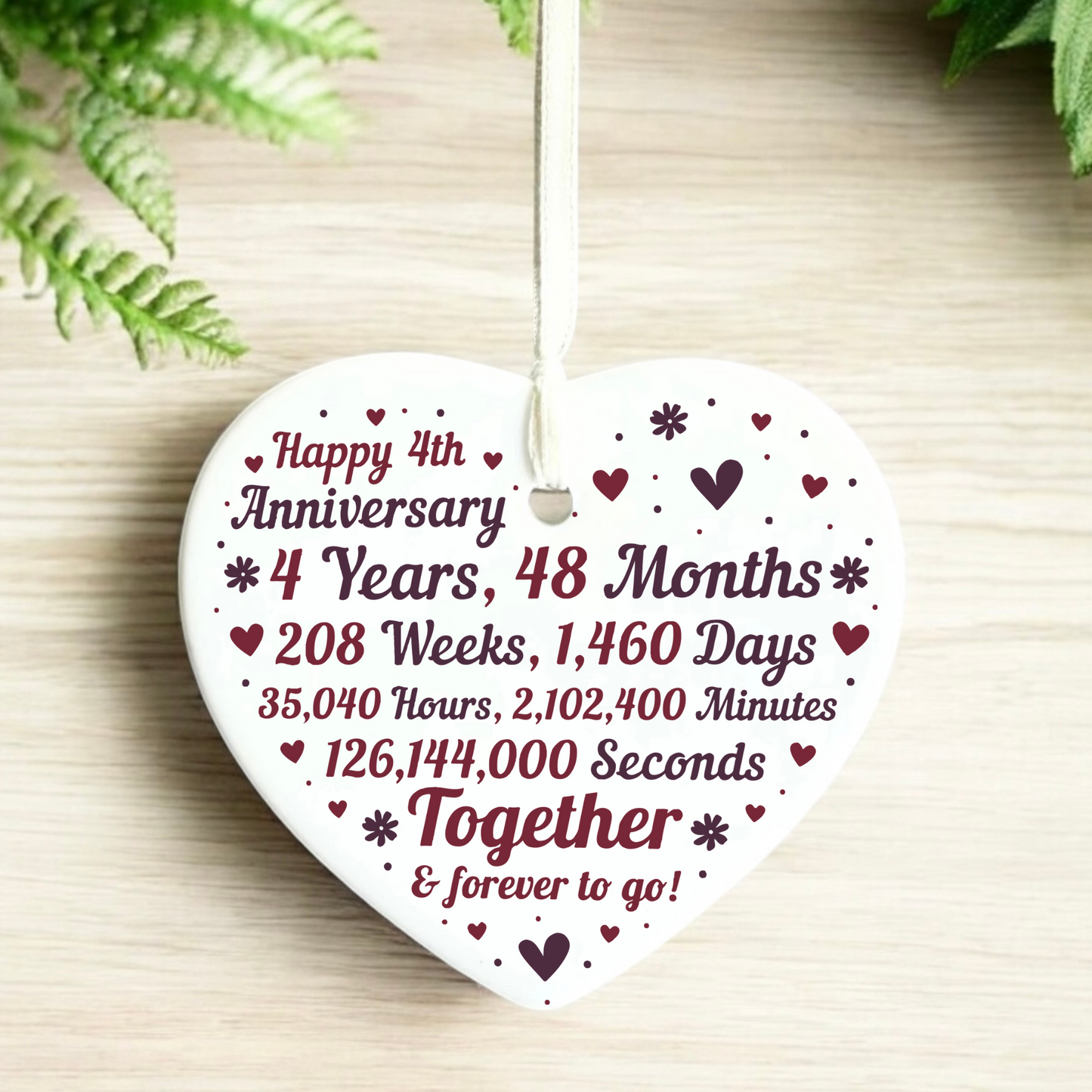 4th Anniversary Ceramic Keepsake Ornament | Years, Months, Days