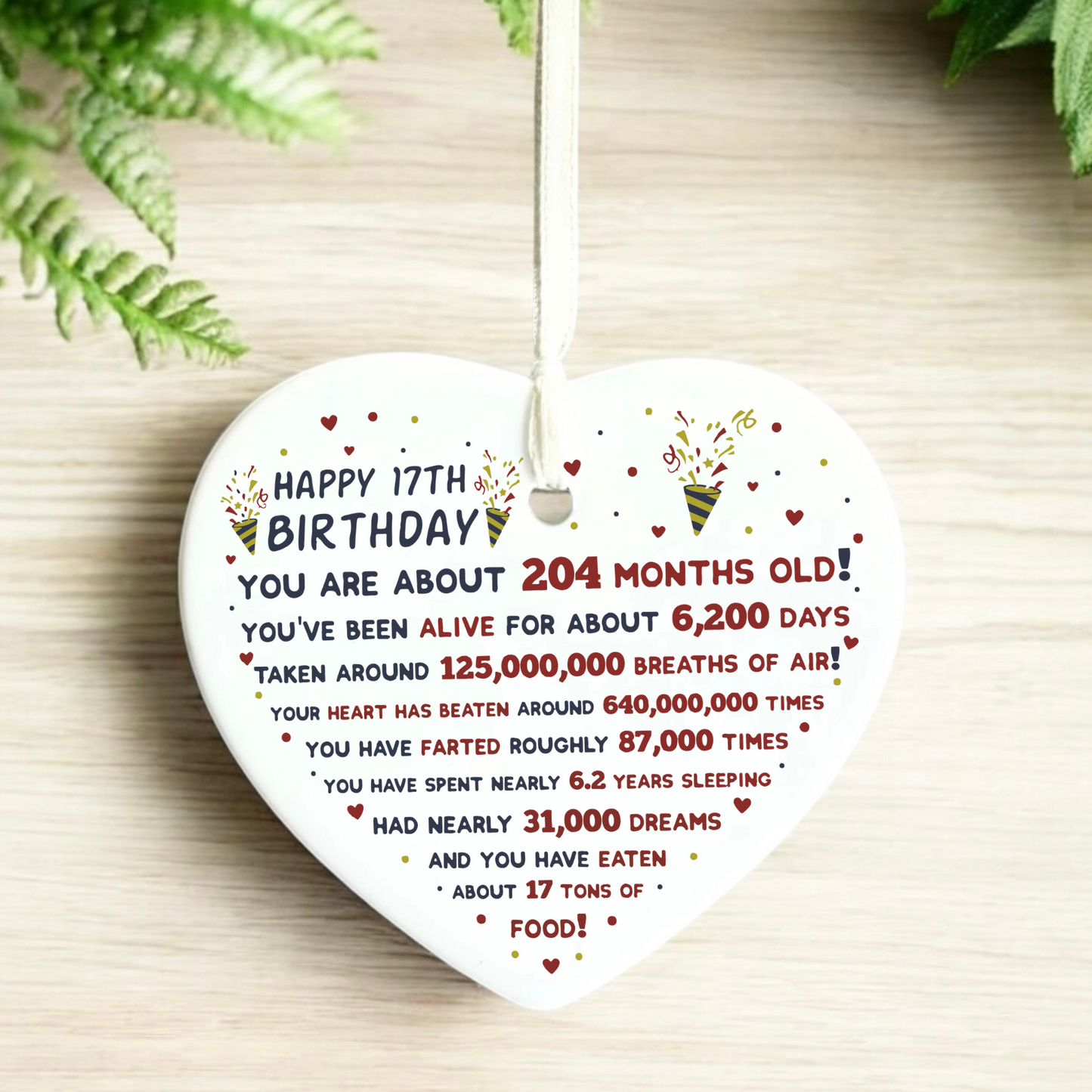 17th Birthday Ceramic Heart Keepsake | Seventeenth | Birthday Gifts