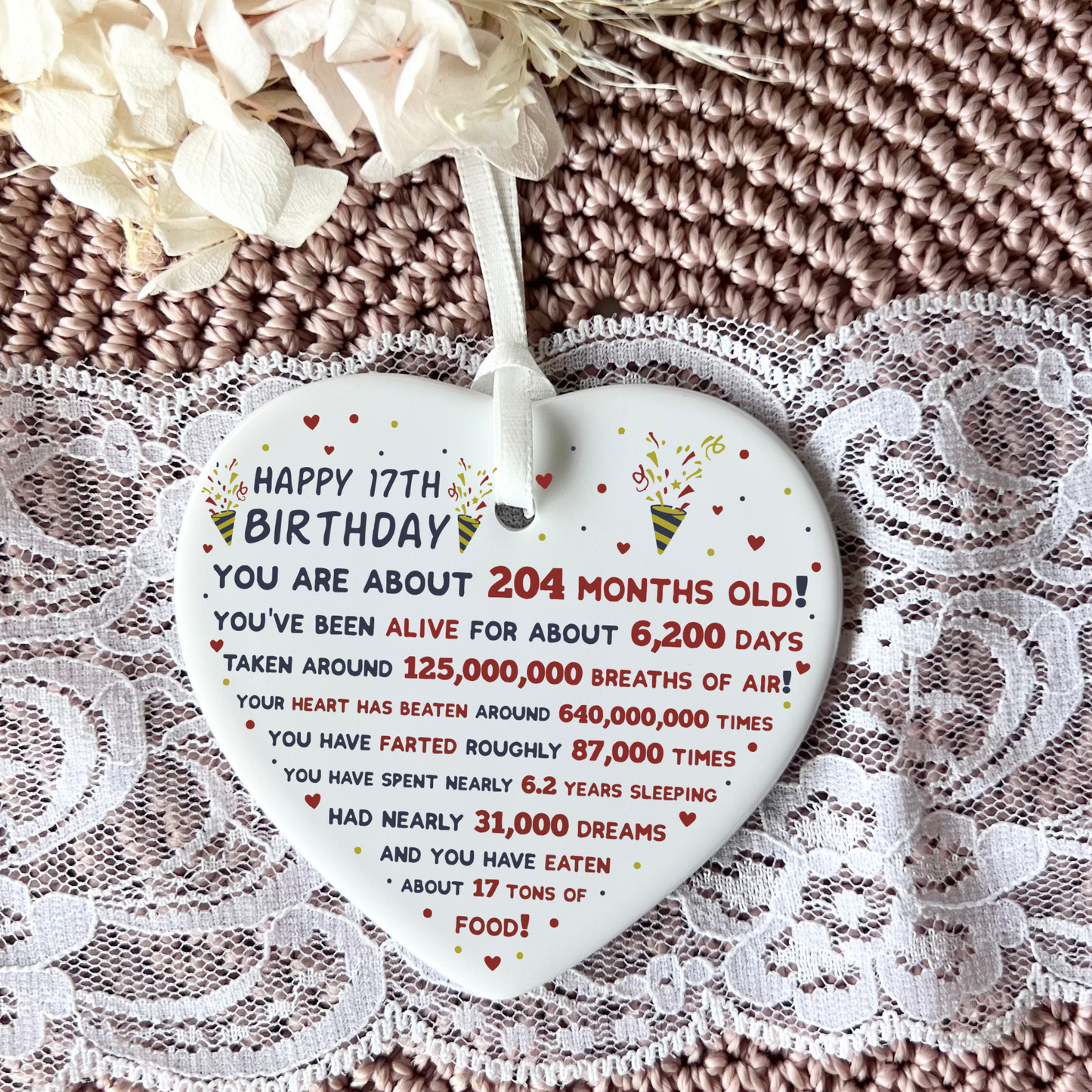 17th Birthday Ceramic Heart Keepsake | Seventeenth | Birthday Gifts