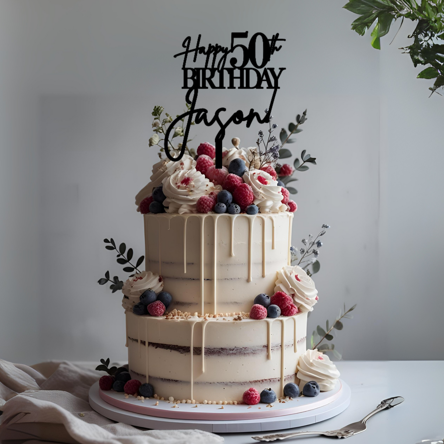 50th birthday topper, custom cake topper, happy 50th topper, acrylic cake topper, birthday cake decor, 50th cake decoration, personalised topper, birthday party topper, custom name topper, milestone cake topper, elegant cake topper, adult birthday topper, fifty birthday decor