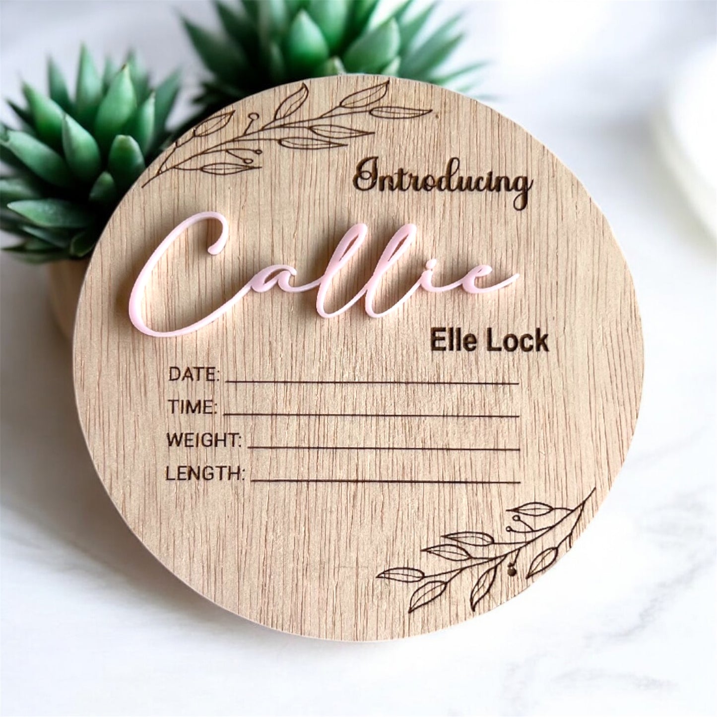Wooden Birth announcement plaque 3D with acrylic name | Hospital Sign