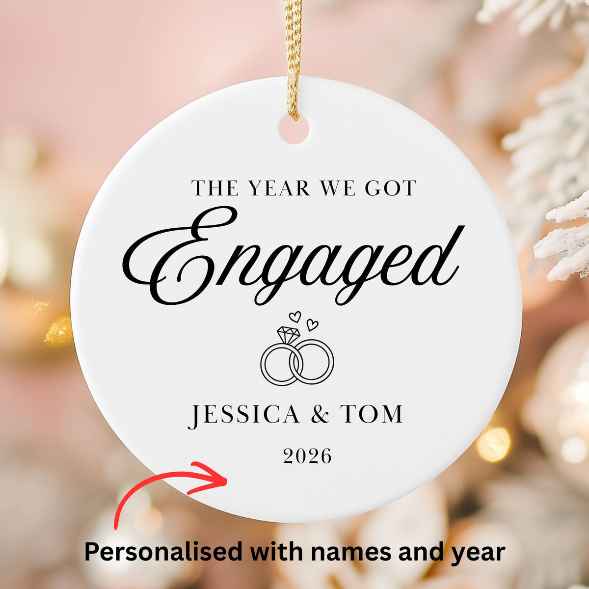 Personalised "We Got Engaged" Ceramic Christmas Ornament | Custom Couple Keepsake