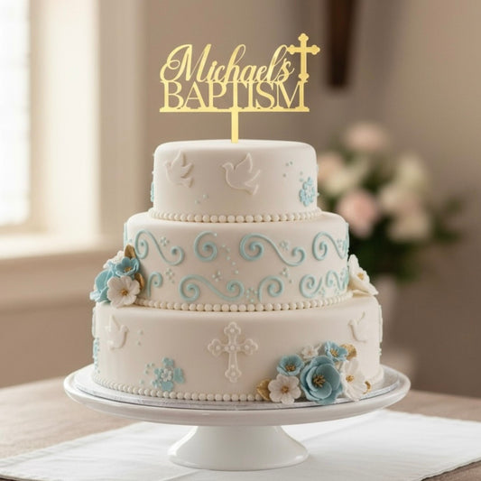 cake topper, baptism cake topper, acrylic cross topper, custom cake topper, cross cake decor, gold acrylic topper, made to order topper, religious cake toppe, baby baptism decor, baptism party decor, name on topper, baptism day decor, baptism cake decor