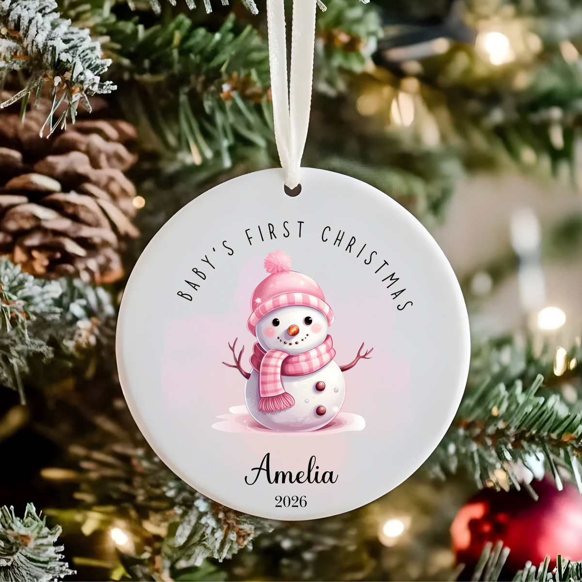 Personalised Pink "Baby's First Christmas" Snowman Ceramic Ornament | Custom Baby Keepsake (Copy)
