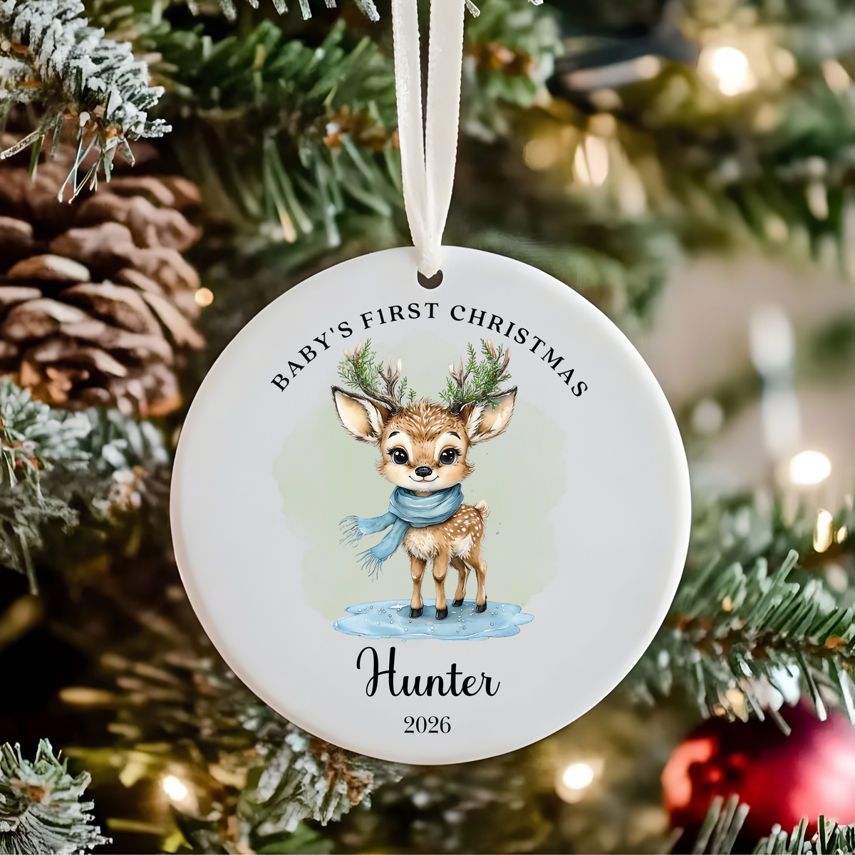 Personalised "Baby's First Christmas" Floral Deer Ceramic Ornament | Custom Baby Keepsake Gift (Copy)