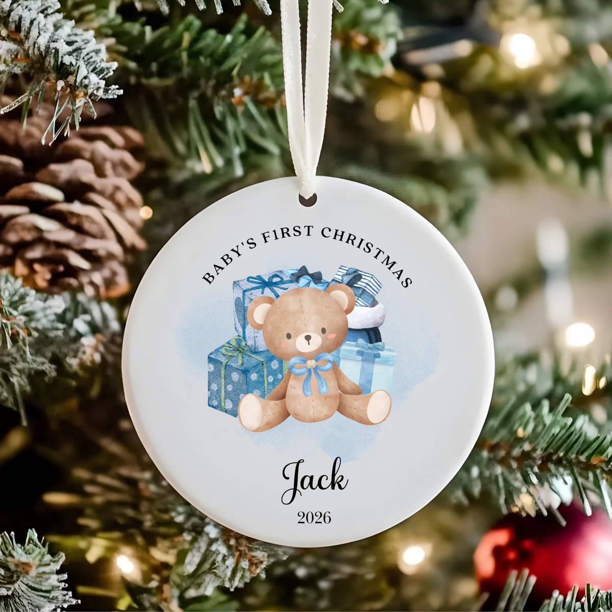 Personalised "Baby's First Christmas" Teddy Bear Ceramic Ornament | Custom Baby Keepsake Gift