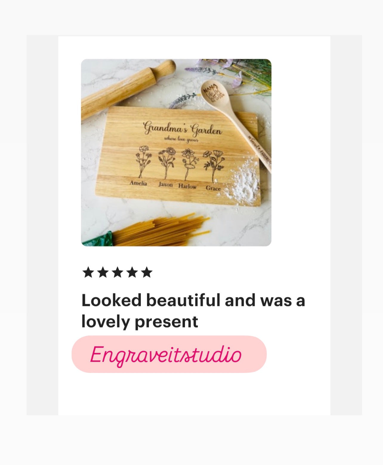 Personalised birth flower wood engraved chopping board | gifts for mum | Gifts for grandma | Mother's Day